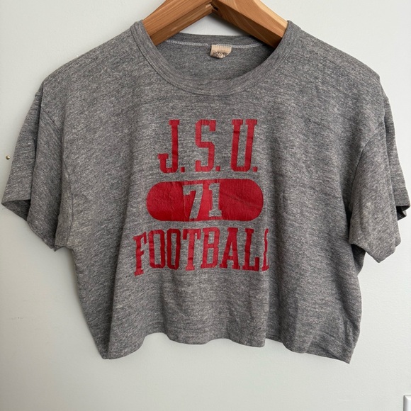 Vtg Russel Athletic JSU Jacksonville State Football Single Stitch Cropped Shirt - Picture 1 of 9